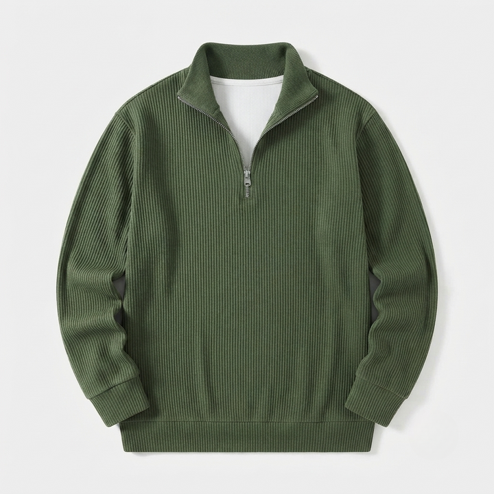 Liam Robertson - Ribstrikket Fløjl Kvart-Lynlås Sweatshirt Til Herre
