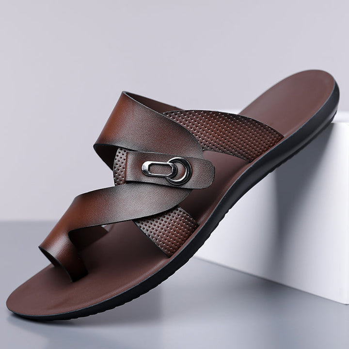Herre Casual Slip-on Lædersandaler med Ergonomisk Sål