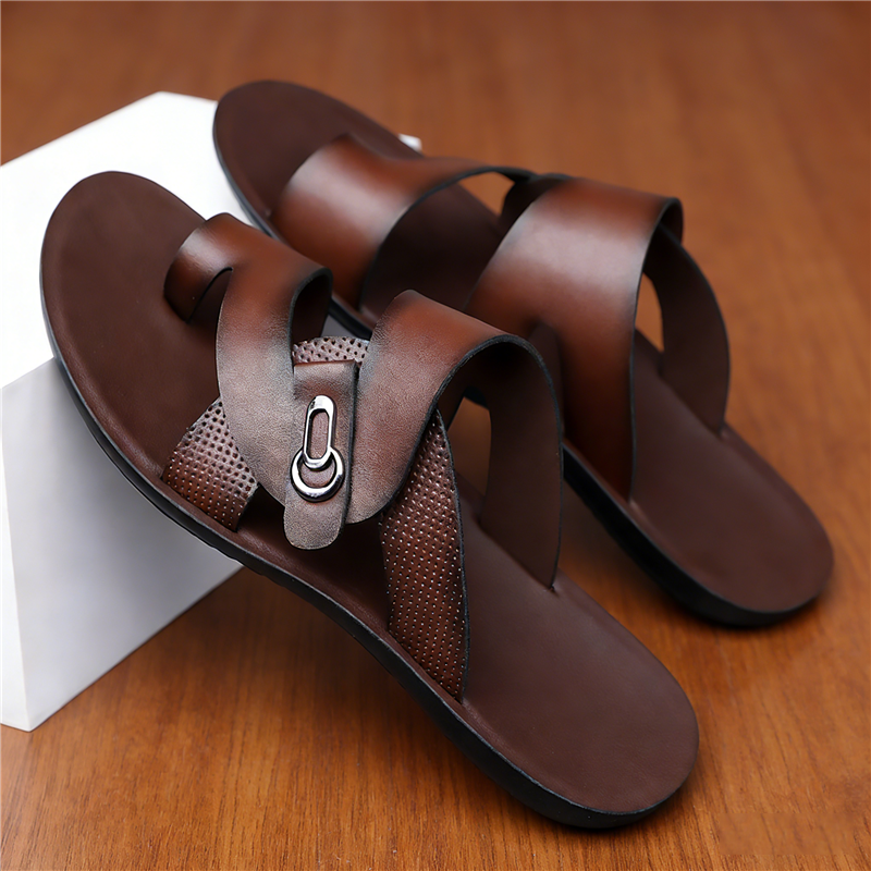 Herre Casual Slip-on Lædersandaler med Ergonomisk Sål