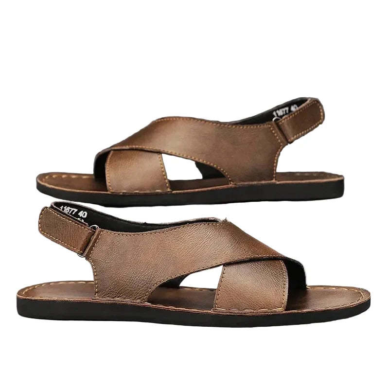 Herre Læder Sandaler med Krydsrem – Komfortable Slip-on Sandaler