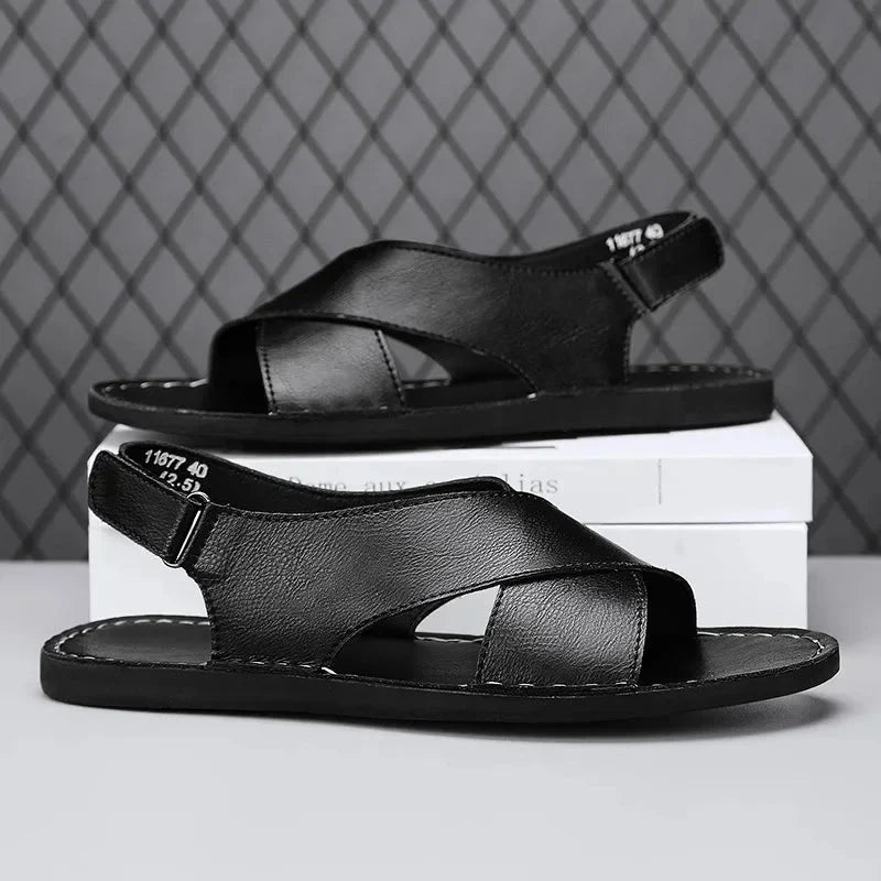 Herre Læder Sandaler med Krydsrem – Komfortable Slip-on Sandaler