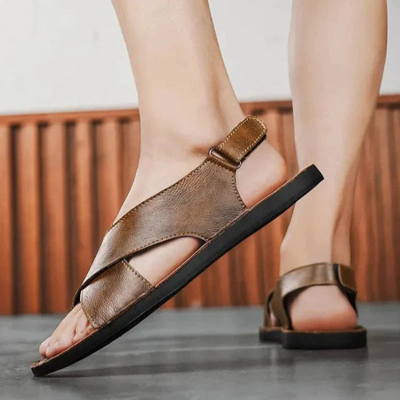 Herre Læder Sandaler med Krydsrem – Komfortable Slip-on Sandaler