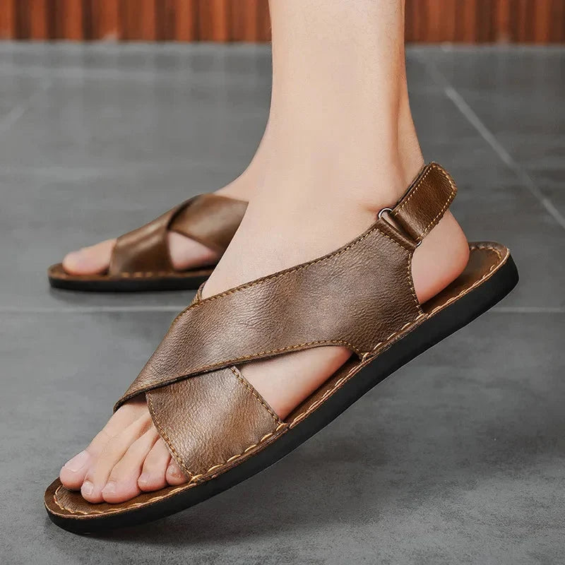 Herre Læder Sandaler med Krydsrem – Komfortable Slip-on Sandaler
