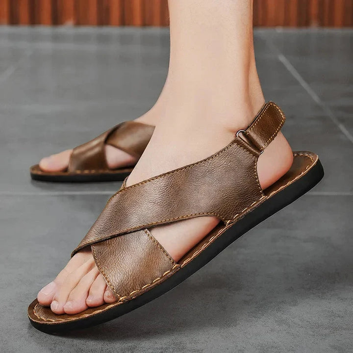 Herre Læder Sandaler med Krydsrem – Komfortable Slip-on Sandaler