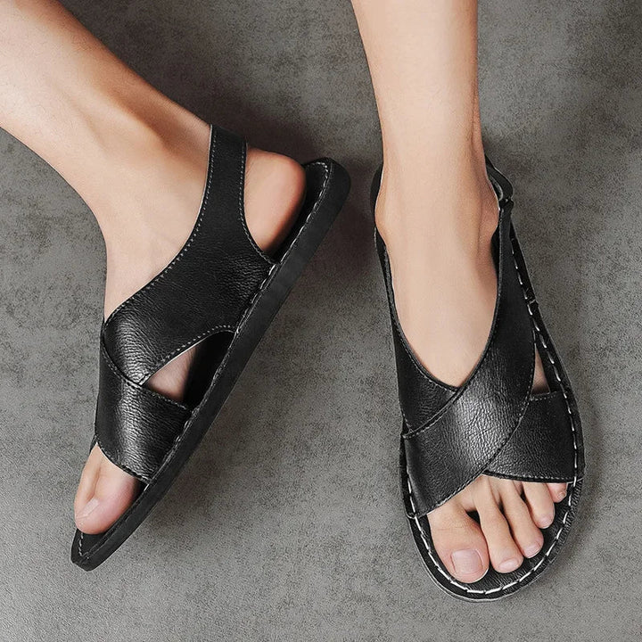 Herre Læder Sandaler med Krydsrem – Komfortable Slip-on Sandaler