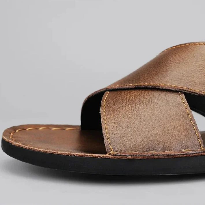 Herre Læder Sandaler med Krydsrem – Komfortable Slip-on Sandaler