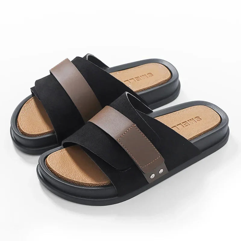Herre Casual Slip-on Mules med Kontrastrem og Kraftig Sål
