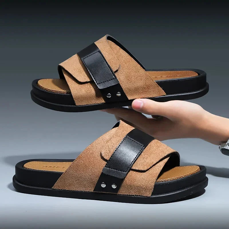 Herre Casual Slip-on Mules med Kontrastrem og Kraftig Sål