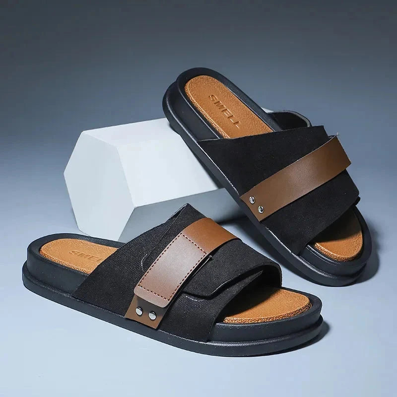 Herre Casual Slip-on Mules med Kontrastrem og Kraftig Sål