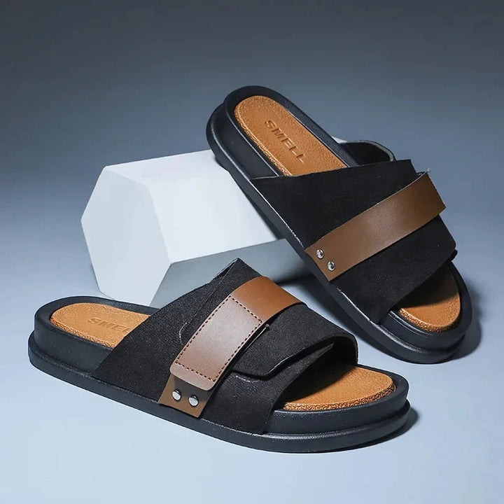 Herre Casual Slip-on Mules med Kontrastrem og Kraftig Sål