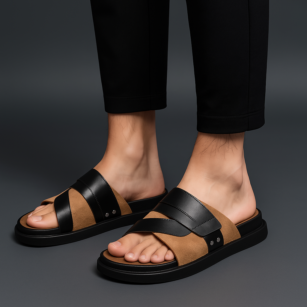 Herre Casual Slip-on Mules med Kontrastrem og Kraftig Sål