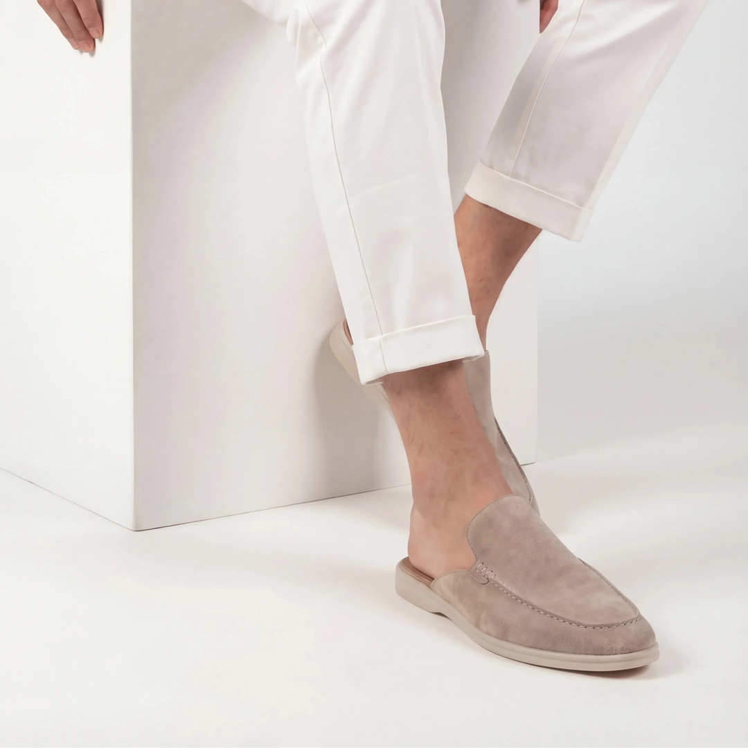 Mænd Klassiske Ruskind Loafer Mules med Moc Toe Sømsdetaljer