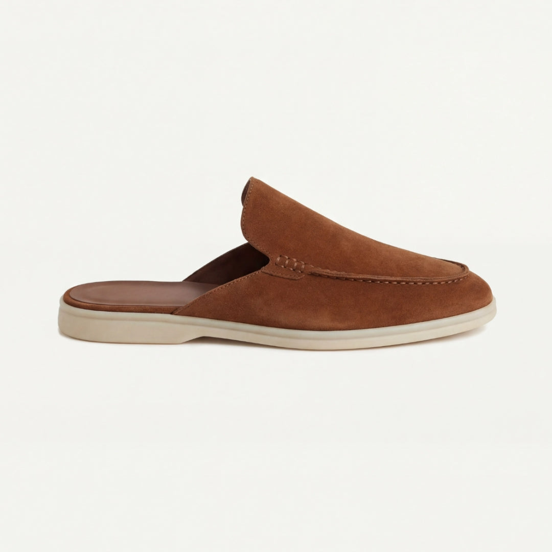 Mænd Klassiske Ruskind Loafer Mules med Moc Toe Sømsdetaljer