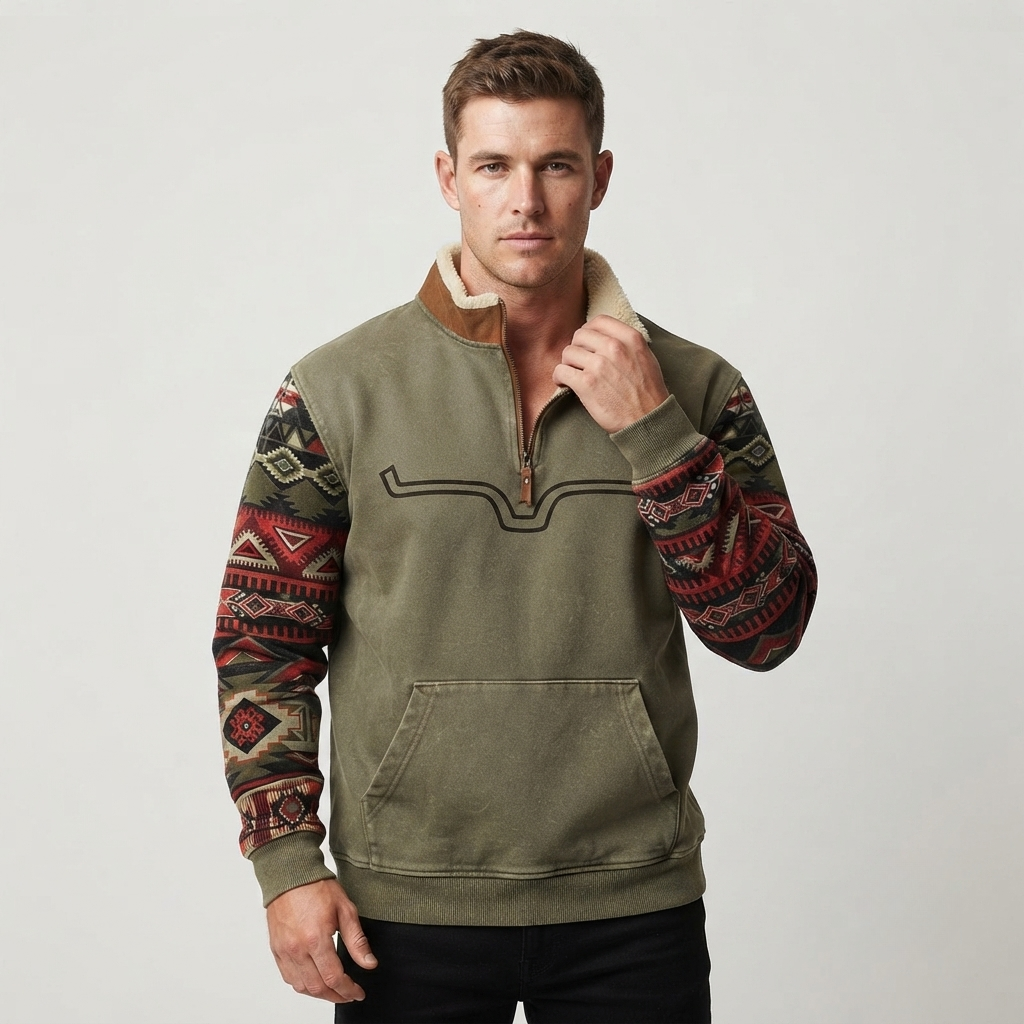 Nathan Cooper | Western Aztec Quarter-Zip Fleece striktrøje til herre