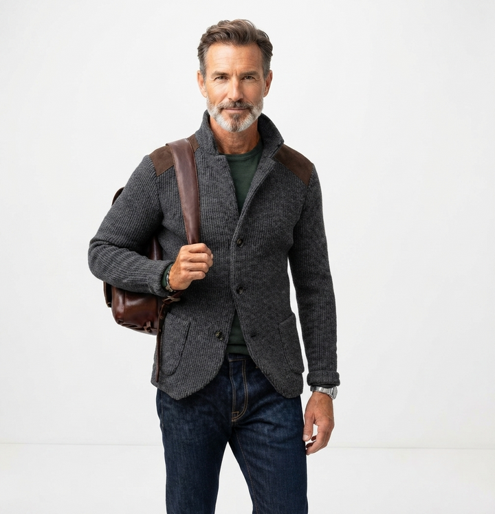 Nathan Davies - Grov Strikket Cardigan Jakke Til Herre