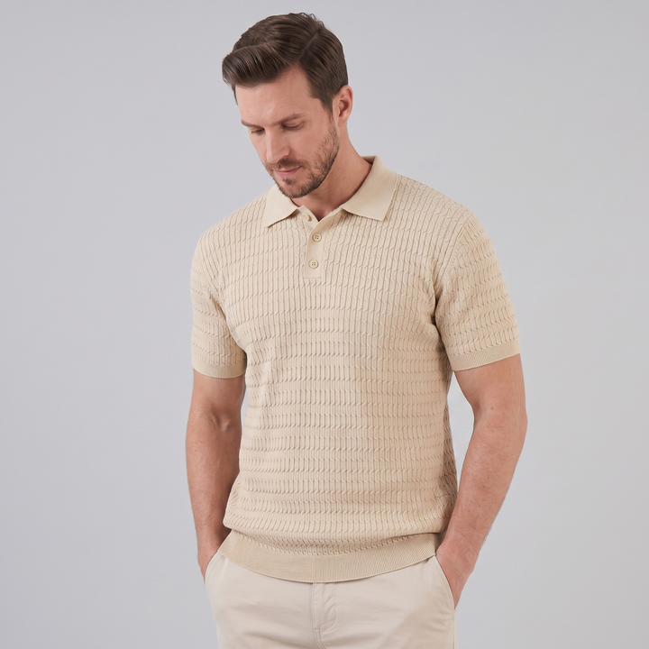 Herre Strikket Poloshirt – Kortærmet Struktureret Casual Top