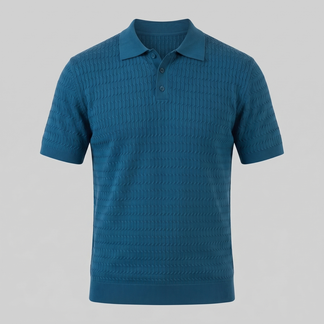 Herre Strikket Poloshirt – Kortærmet Struktureret Casual Top