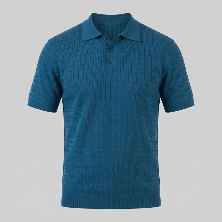 Herre Strikket Poloshirt – Kortærmet Struktureret Casual Top