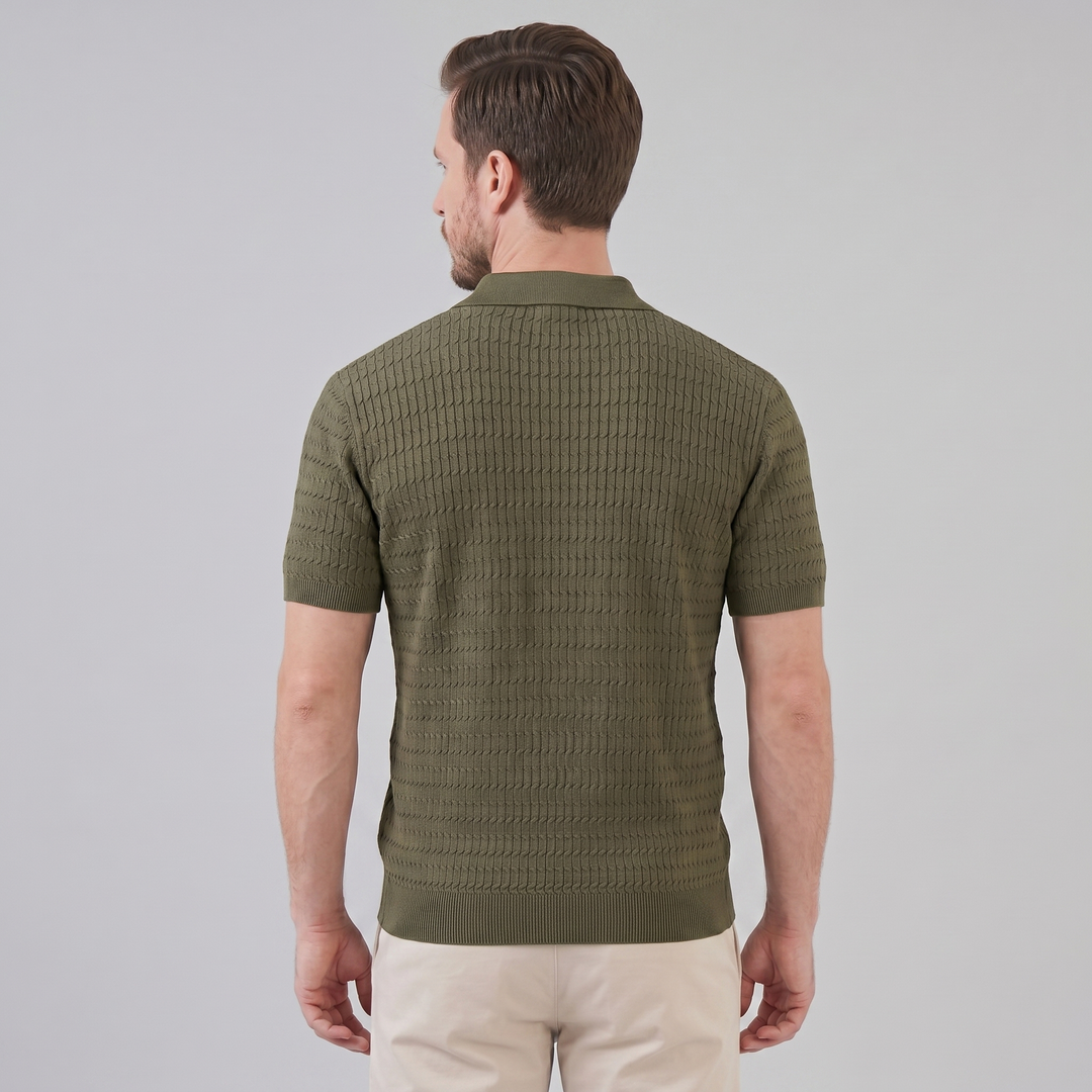Herre Strikket Poloshirt – Kortærmet Struktureret Casual Top