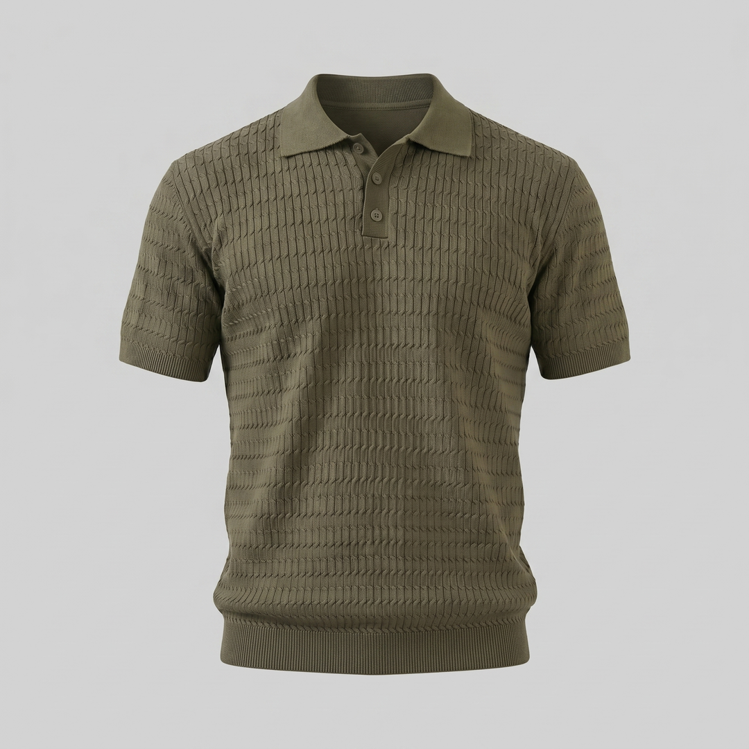 Herre Strikket Poloshirt – Kortærmet Struktureret Casual Top