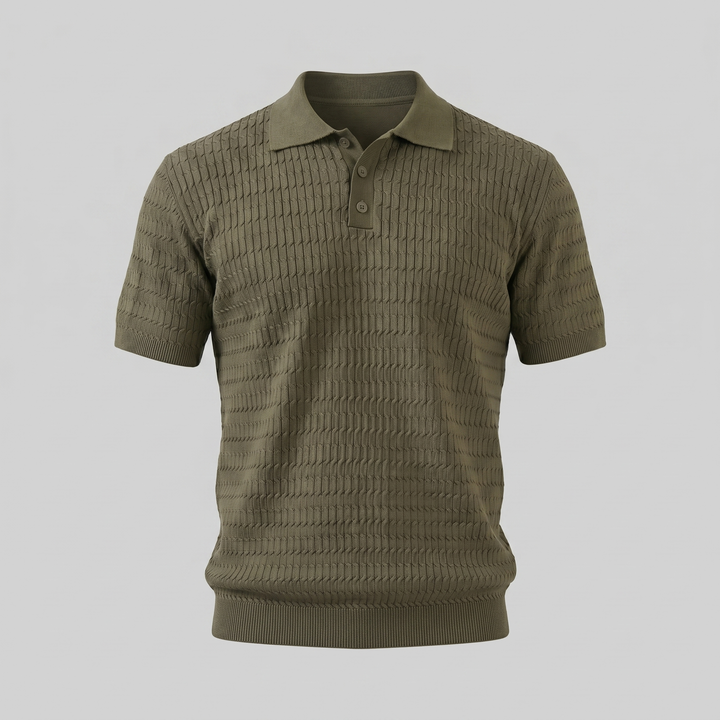 Herre Strikket Poloshirt – Kortærmet Struktureret Casual Top