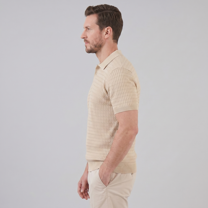 Herre Strikket Poloshirt – Kortærmet Struktureret Casual Top
