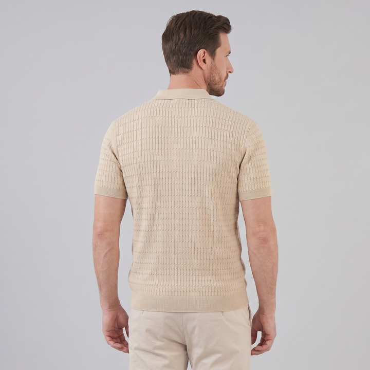 Herre Strikket Poloshirt – Kortærmet Struktureret Casual Top