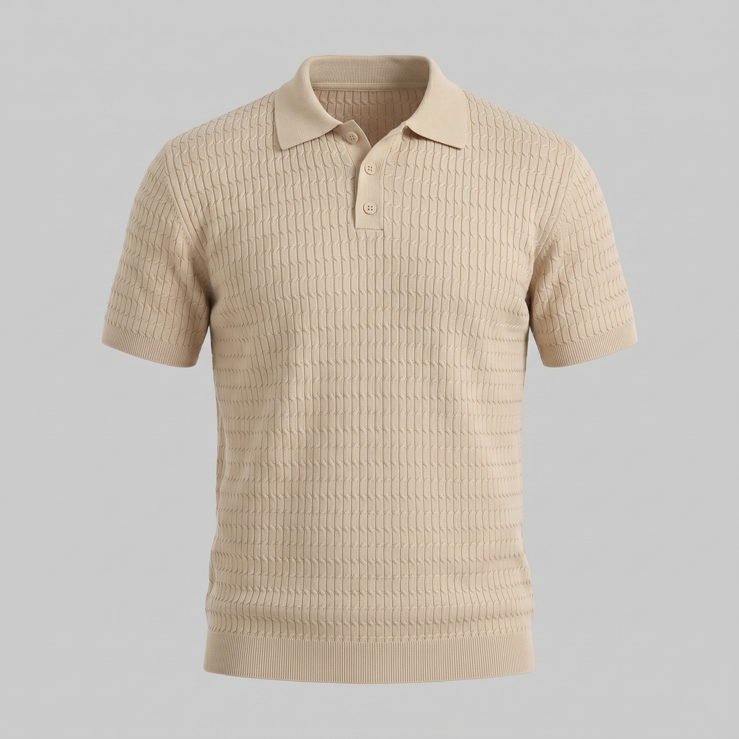 Herre Strikket Poloshirt – Kortærmet Struktureret Casual Top