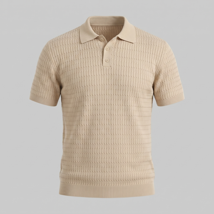 Herre Strikket Poloshirt – Kortærmet Struktureret Casual Top