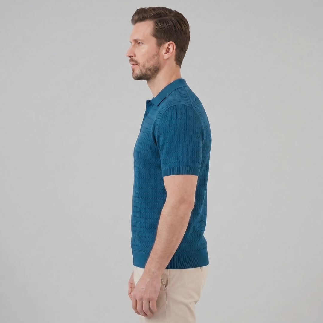 Herre Strikket Poloshirt – Kortærmet Struktureret Casual Top