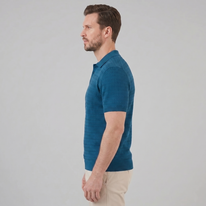 Herre Strikket Poloshirt – Kortærmet Struktureret Casual Top