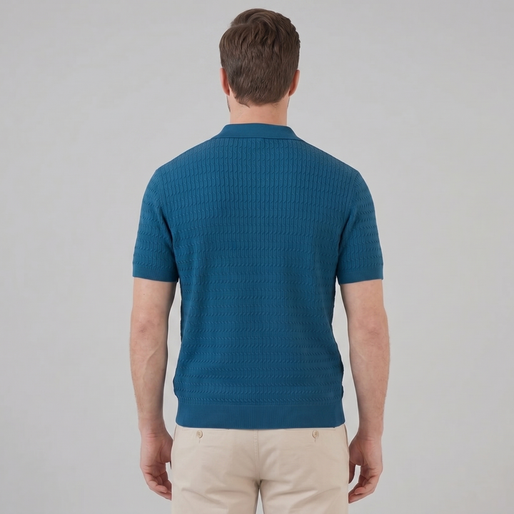 Herre Strikket Poloshirt – Kortærmet Struktureret Casual Top