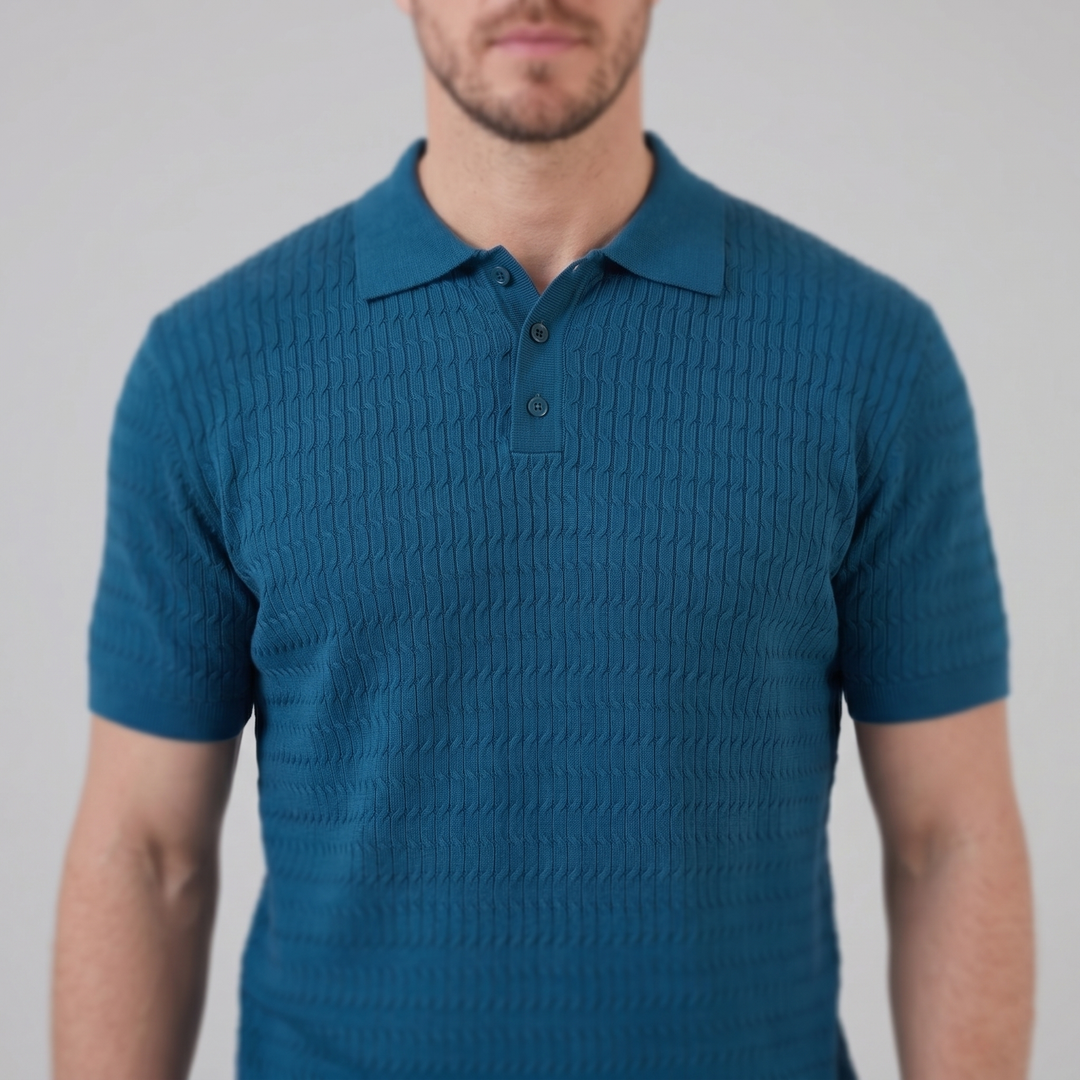 Herre Strikket Poloshirt – Kortærmet Struktureret Casual Top