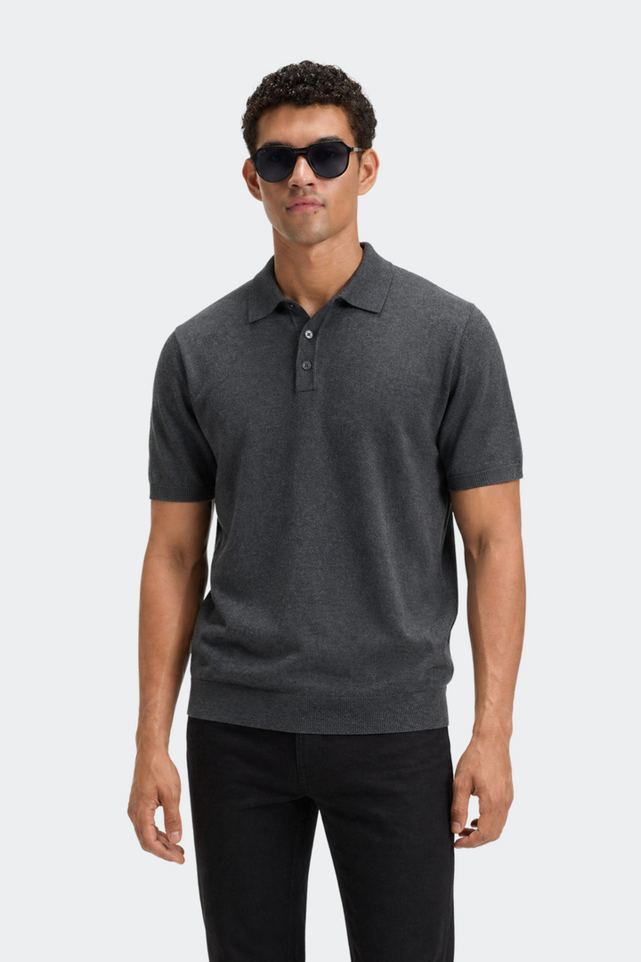 Herre Strikket Poloshirt – Kortærmet Casual Top med Knapper