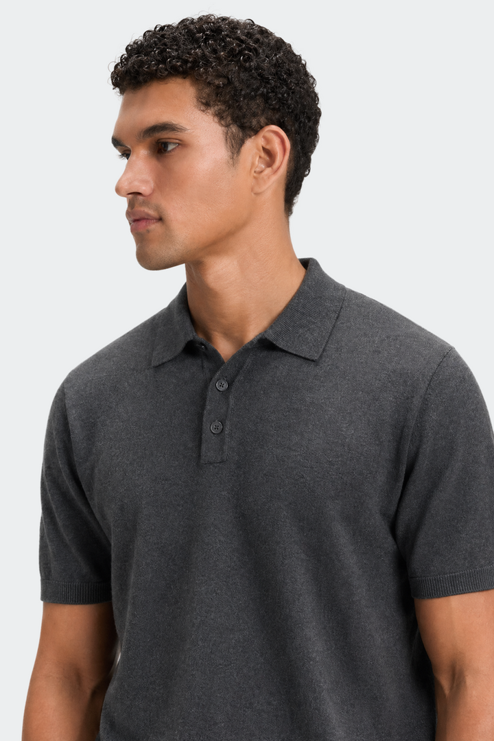 Herre Strikket Poloshirt – Kortærmet Casual Top med Knapper
