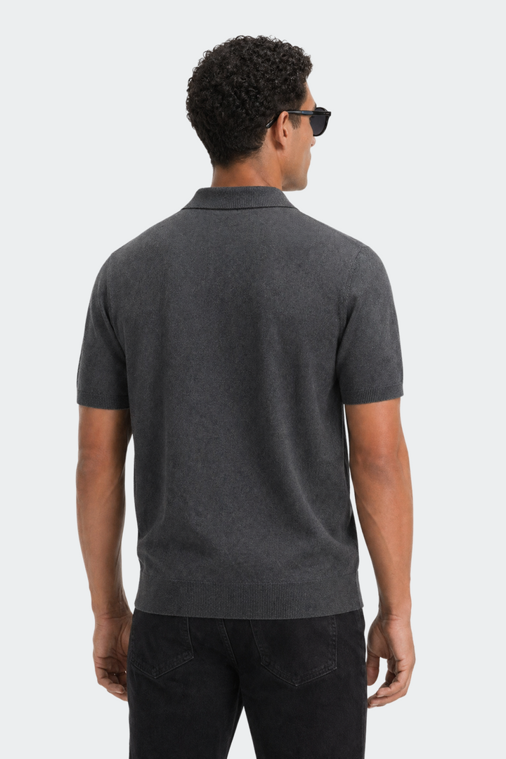 Herre Strikket Poloshirt – Kortærmet Casual Top med Knapper