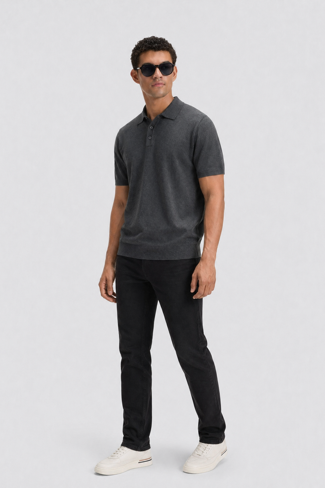 Herre Strikket Poloshirt – Kortærmet Casual Top med Knapper