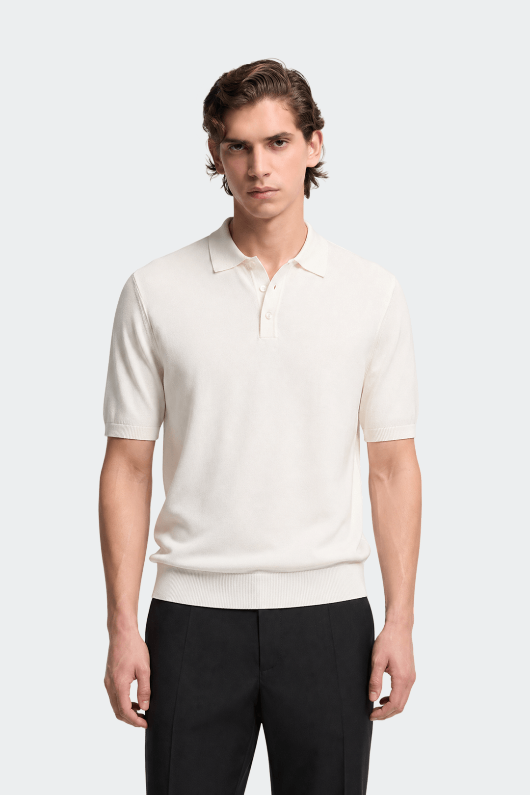 Herre Strikket Poloshirt – Kortærmet Casual Top med Knapper