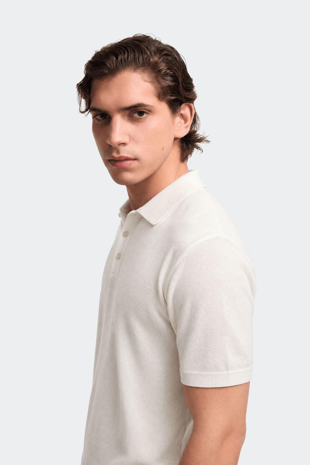 Herre Strikket Poloshirt – Kortærmet Casual Top med Knapper