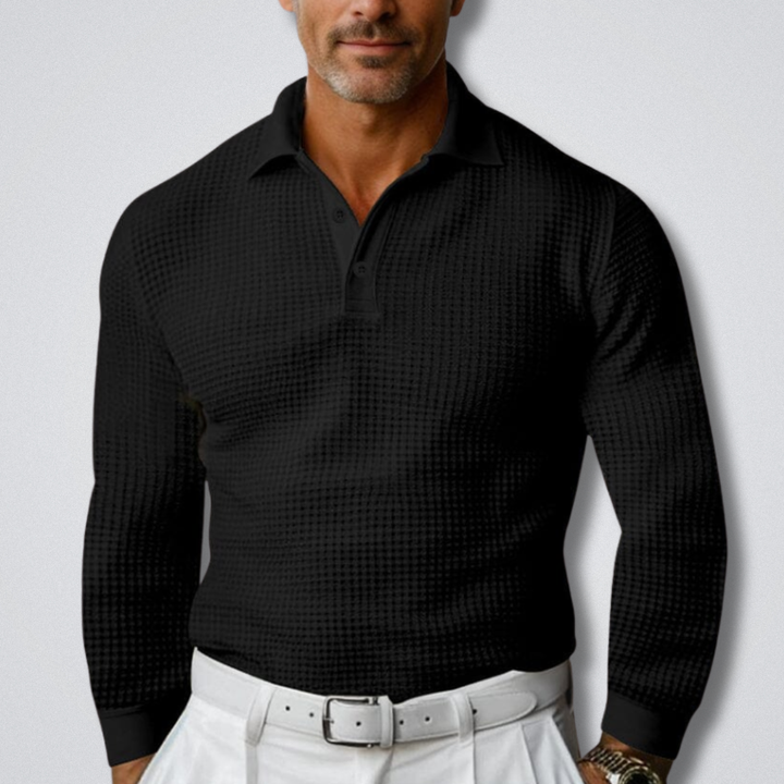 Klassisk Langærmet Poloshirt med Tekstur - til Herrer