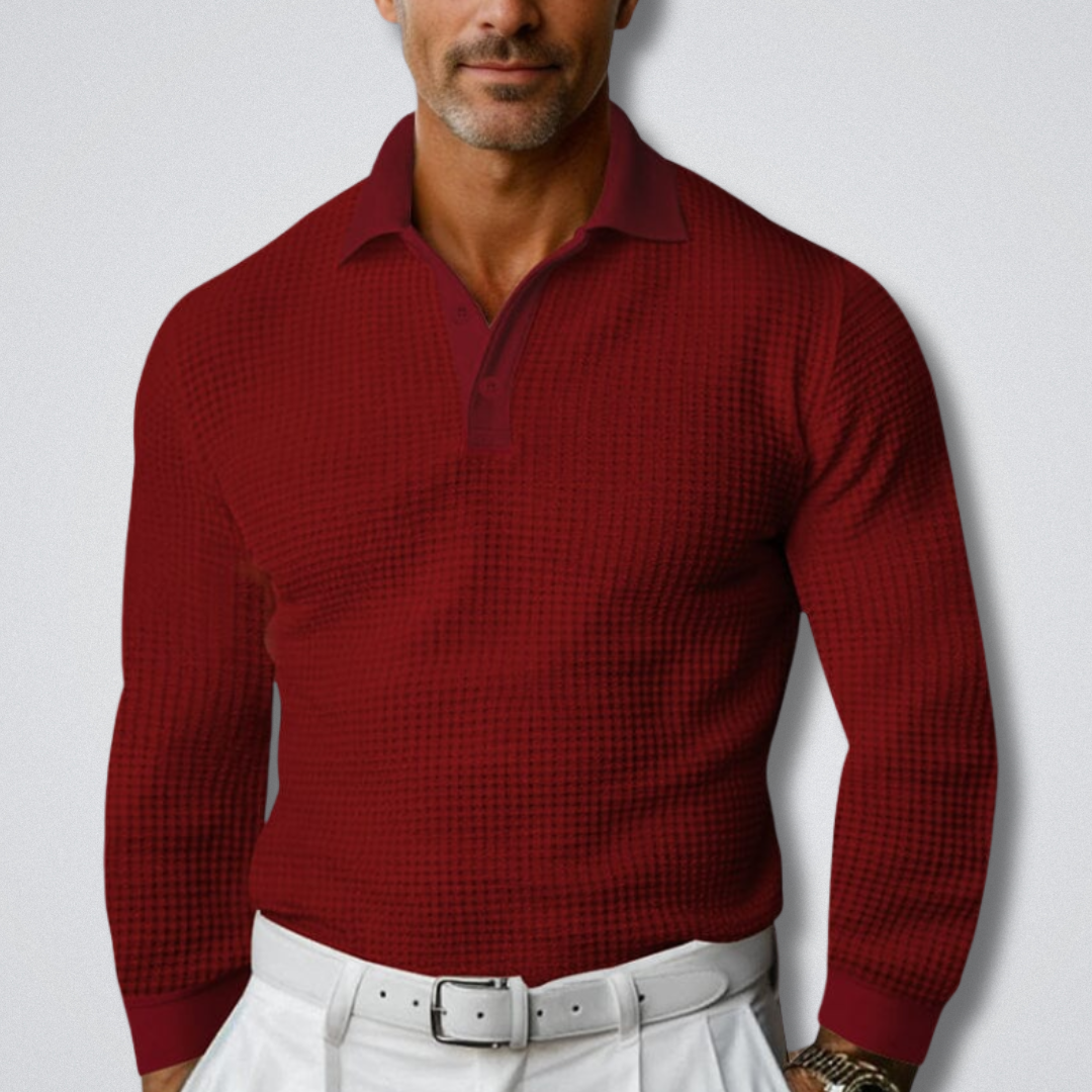 Klassisk Langærmet Poloshirt med Tekstur - til Herrer
