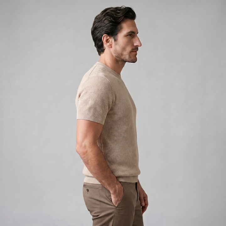 Herre Strikket T-Shirt – Kortærmet