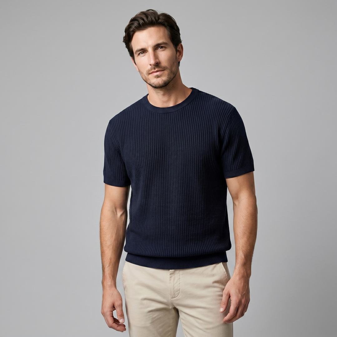 Herre Strikket T-Shirt – Kortærmet