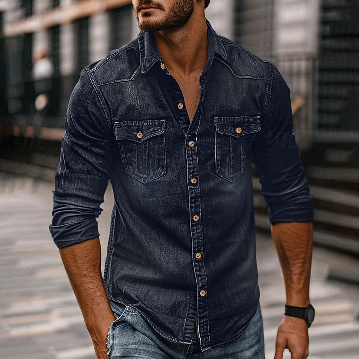 Herre Elegante Langærmet Denimskjort