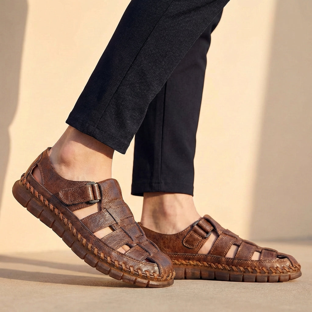Sandales Mænd Casual Lukkede Sommersandaler med Velcrorem og Fleksibel Sålajourées