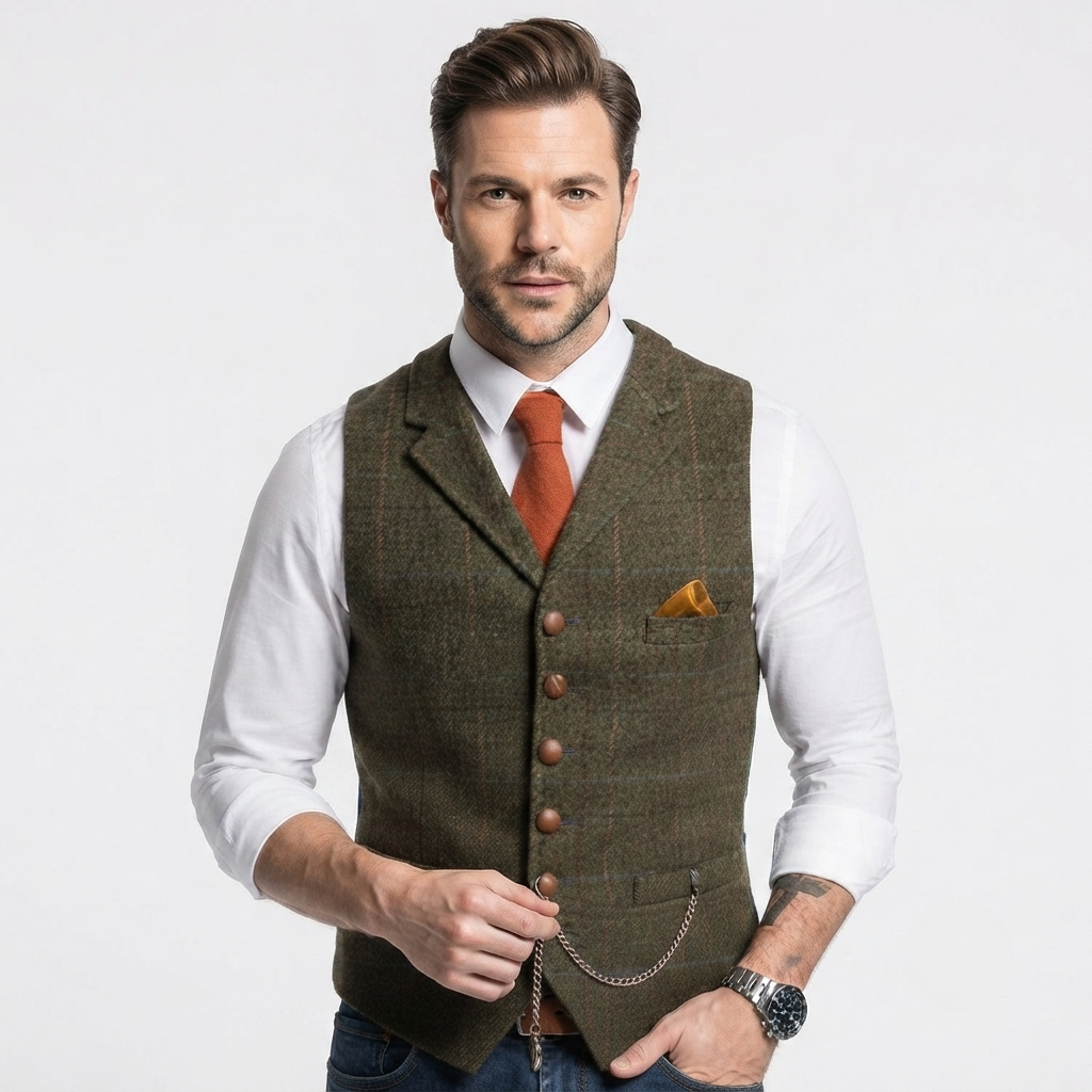 Sebastian King - Slank Pasform Tweed Vest Til Herre