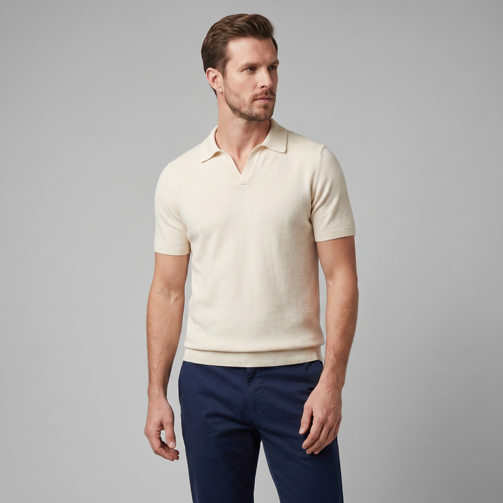 Herre Strikket Polo Shirt med Åben Krave – Kortærmet
