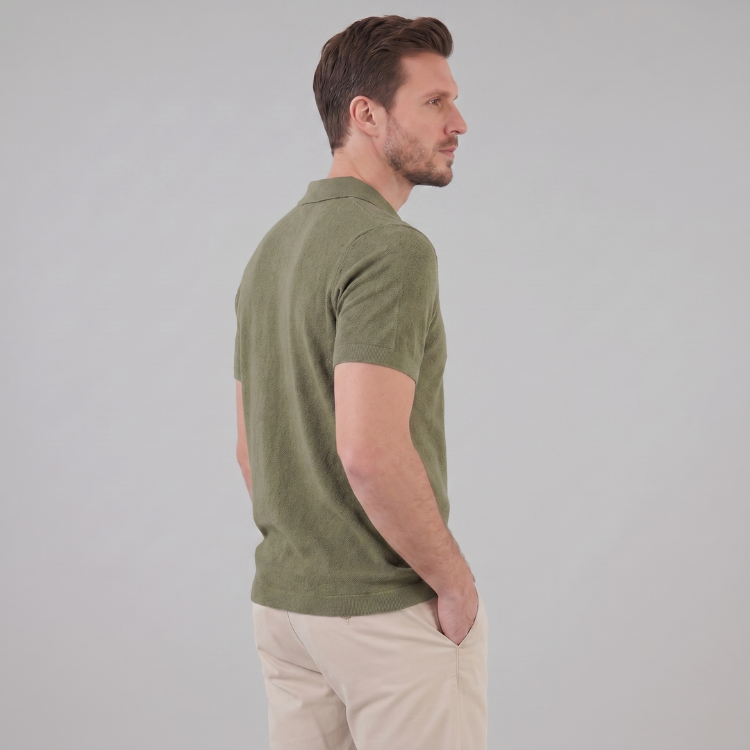 Herre Strikket Polo Shirt med Åben Krave – Kortærmet