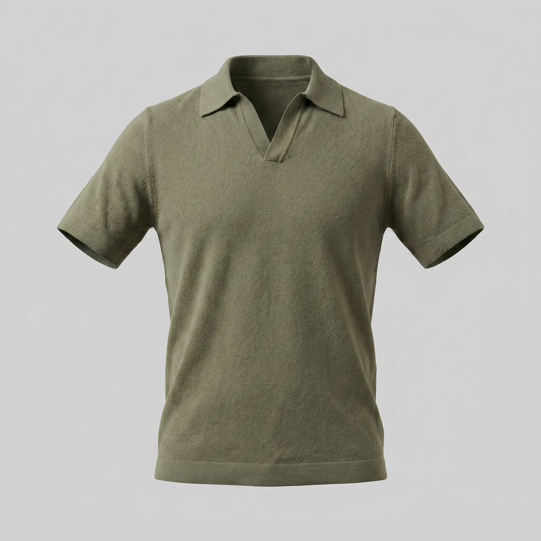 Herre Strikket Polo Shirt med Åben Krave – Kortærmet