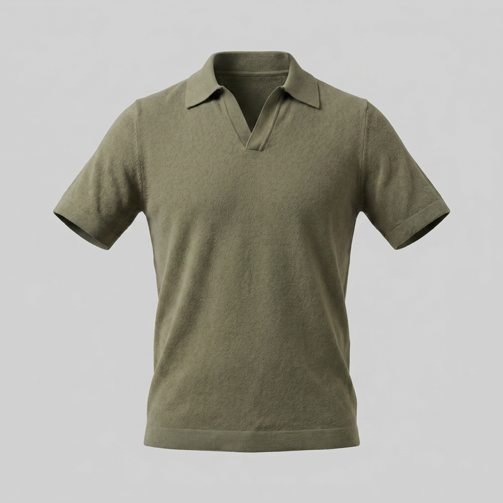 Herre Strikket Polo Shirt med Åben Krave – Kortærmet